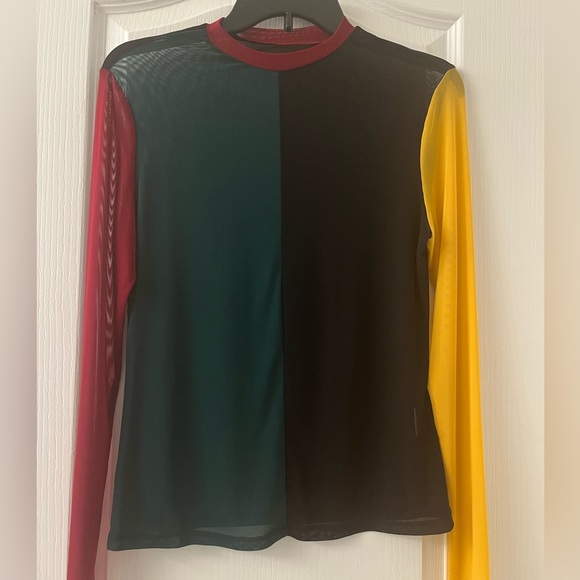 Colorblock Sheer Mesh Top - Picture 2 of 3